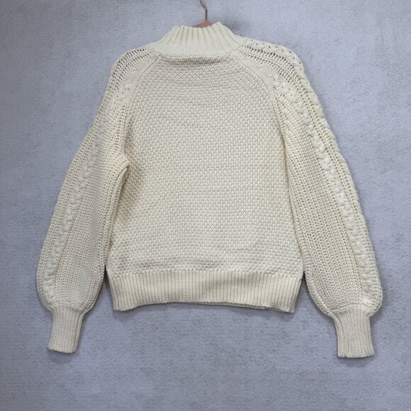 Sundance Sweater Womens Medium Ivory Cable Knit Mock Neck Textured Aran Pullover - Picture 7 of 8